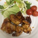 Finished Teriyaki Chicken served with Trader Joe’s salad mix