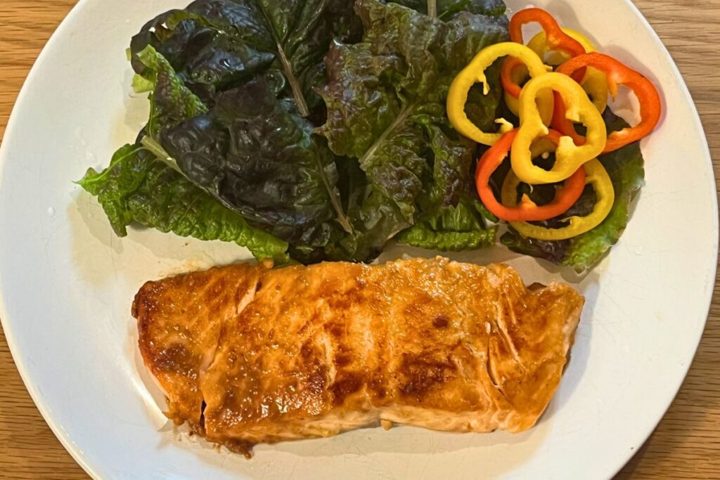 Easy Miso Salmon with Trader Joe’s Ingredients served with rice and vegetables – Japanese-style dinner.