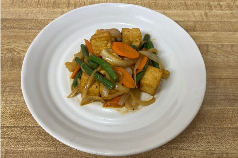 Easy miso tofu stir-fry made with Trader Joe’s ingredients, cooked with leftover veggies for a cozy Japanese-style vegan dish.