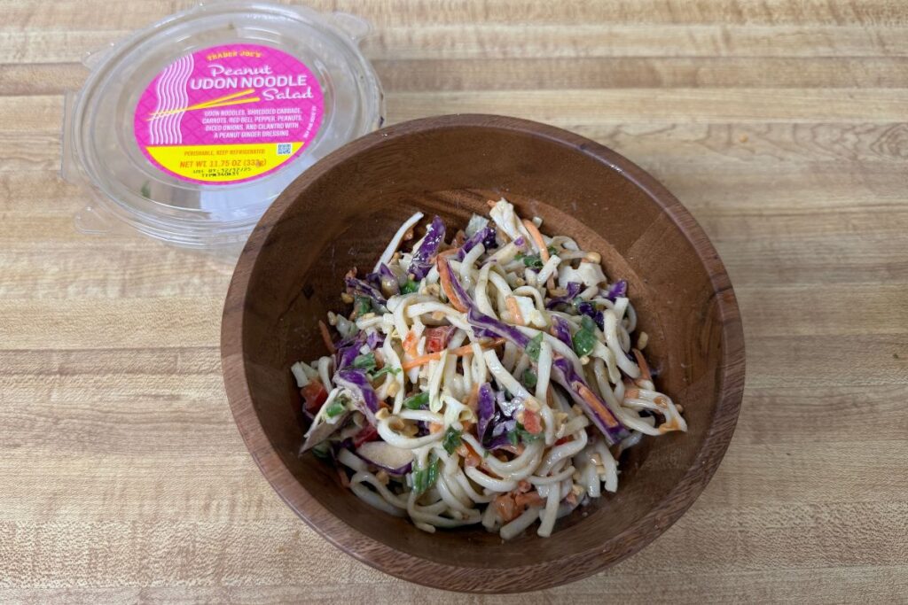 Final prepared Trader Joe’s Peanut Udon Noodle Salad served in a bowl