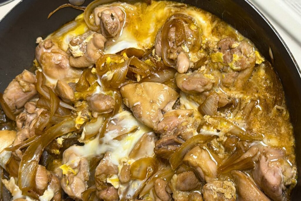 Finished oyakodon ready to be served over rice
